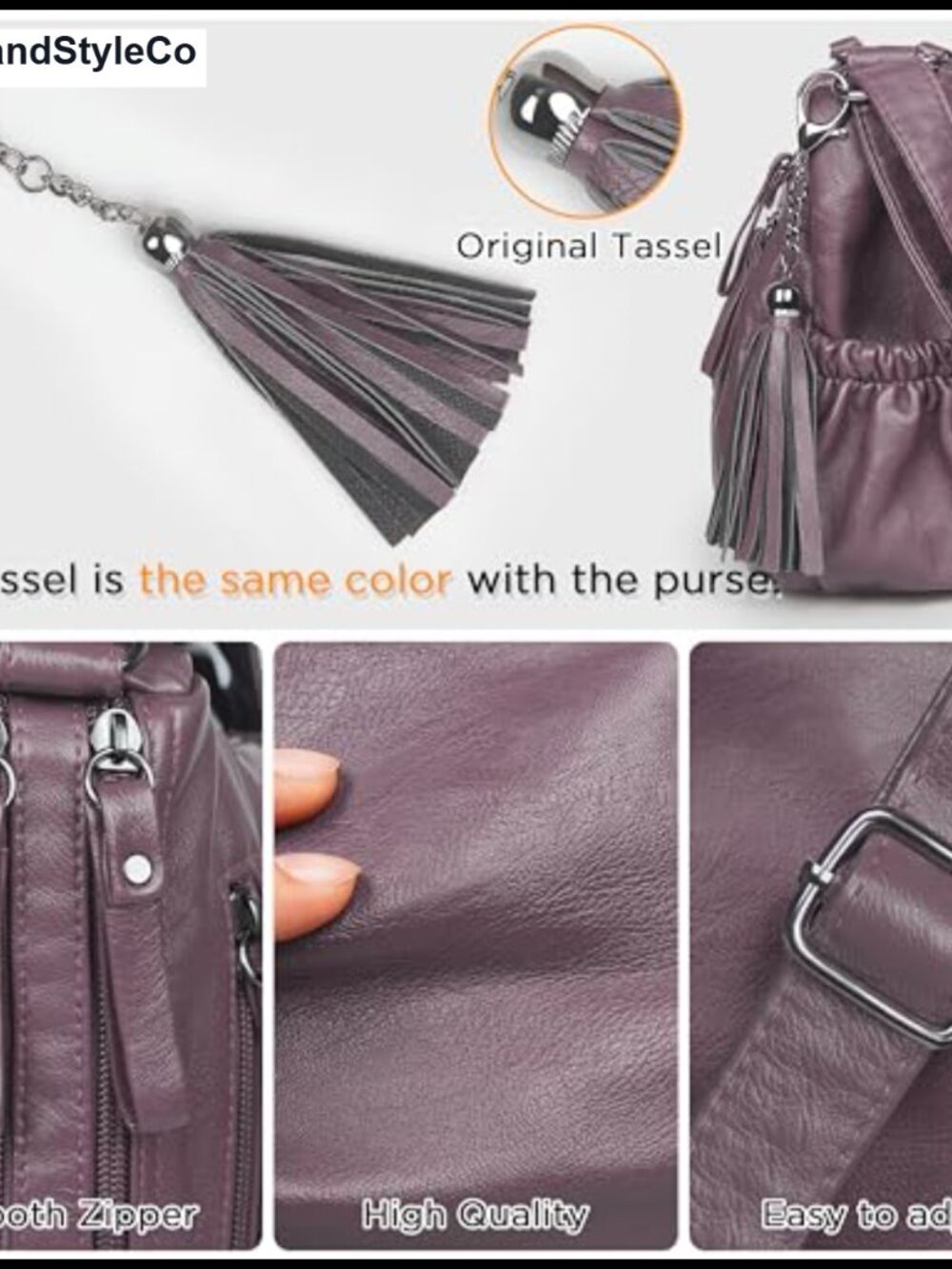 Soft PU Leather Crossbody Bag with Tassel Adjustable Strap Women's Purse - Picture 5 of 6